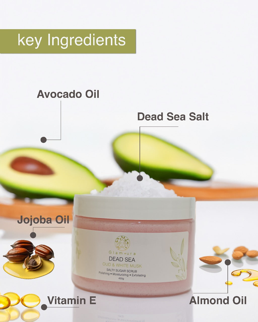 Glamura Oud & White Musk Scrub – Exfoliating Body Scrub | Dead Sea Salt + Natural Oils-450g